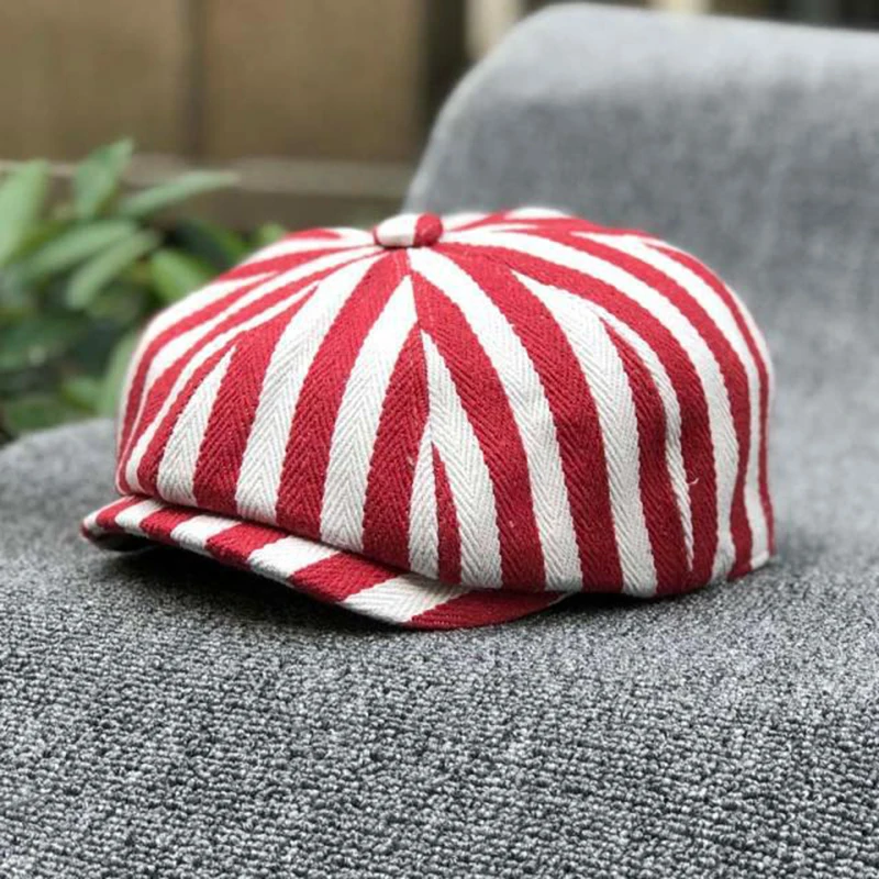 Dad Hat Cotton - Casquette de newsboy en coton rayée,