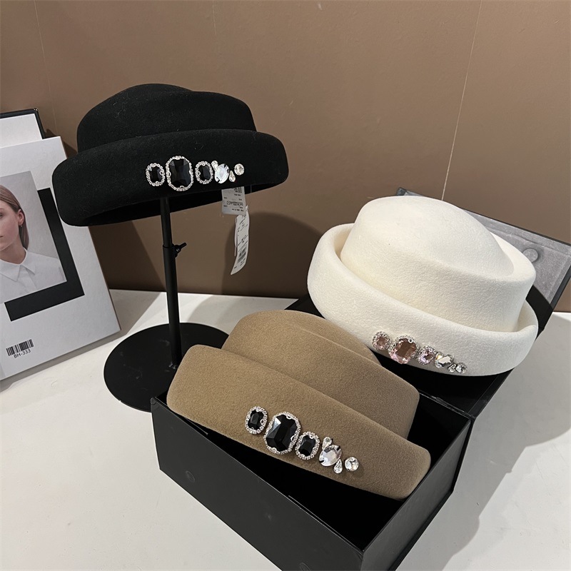 Chapeau en laine orné de stras - Fedora Hat Wool avis et prix