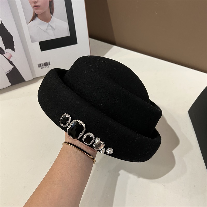 Chapeau en laine orné de stras - Fedora Hat Wool avis et prix